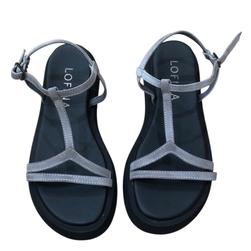 Lofina Strappy Platform Sandals Gray Suede